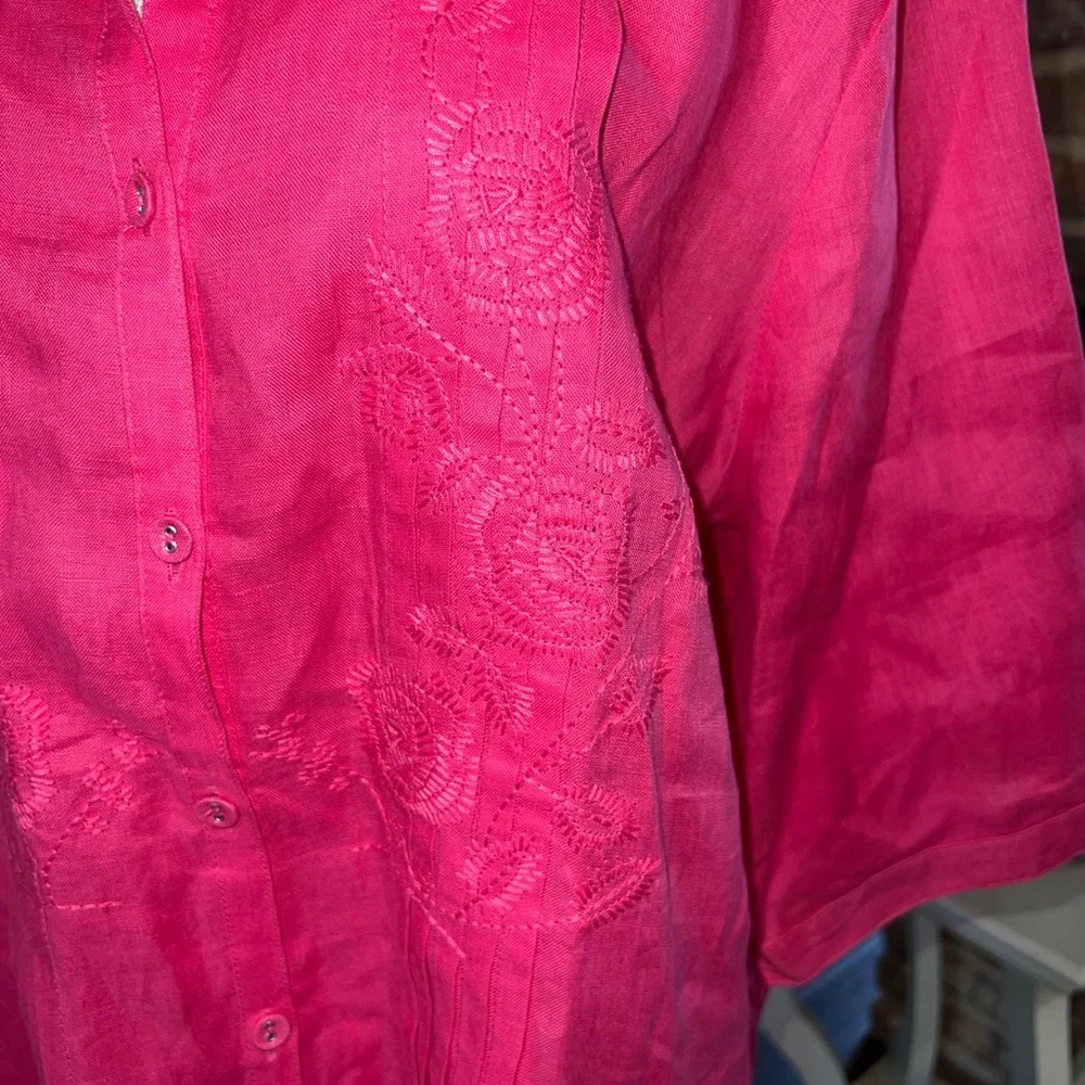 Tweeds Womens Pink Linen Embroidered 3/4 Sleeves Scoop Neck Shirt Top Size 3X - Picture 8 of 13